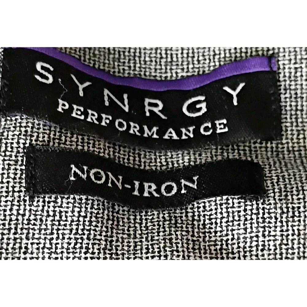 Synrgy High Performance Size 37/38 Non Iron Black White Long Sleeve Dress Shirt - Picture 10 of 14